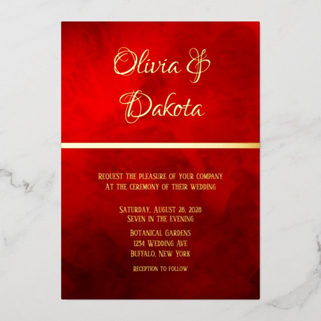 Invitation En Aluminium Élégant Mariage d'aquarelle rouge foncé (Recto)