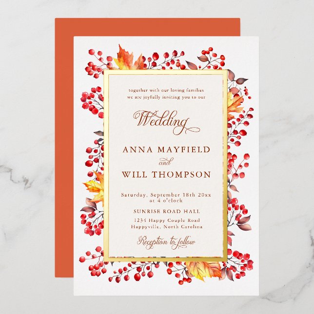 Invitation En Aluminium Elégant Mariage de cadre de baies rouges (Recto/Verso)