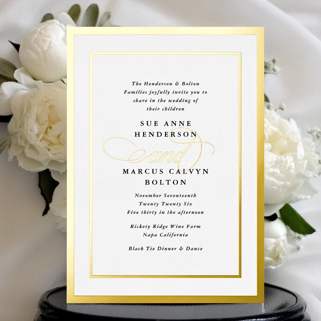 Invitation En Aluminium Élégant Mariage de cadre d'or de calligraphie form (Créateur téléchargé)