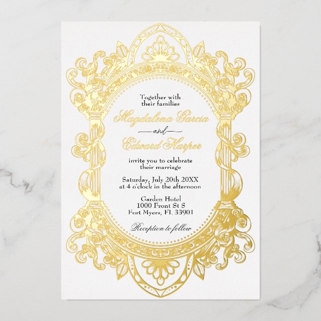 Invitation En Aluminium Élégant Mariage de cadre romantique victorien (Recto)