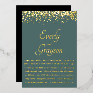 Invitation En Aluminium Élégant Mariage de Confetti en Or Vert de la Forêt