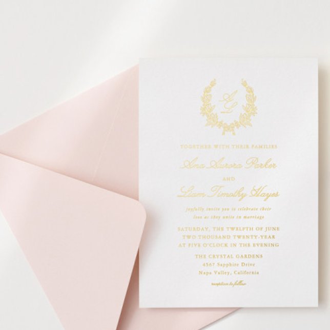 Invitation En Aluminium Élégant Mariage de crête de couronnes florales min (Créateur téléchargé)