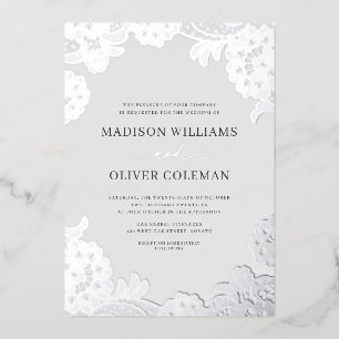 Invitation En Aluminium Élégant Mariage de dentelle gris + huile d'argent 