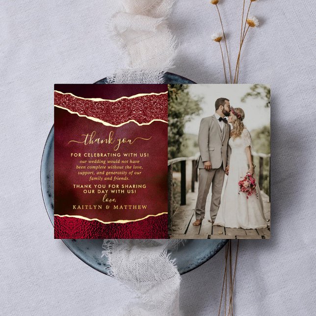 Invitation En Aluminium Elégant Mariage de la Bourgogne et de l'Or Agate M (Créateur téléchargé)
