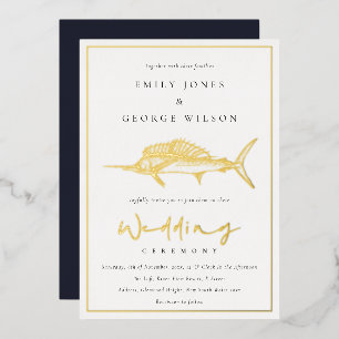 Invitation En Aluminium Elégant Mariage de poisson de la marine de ligne o