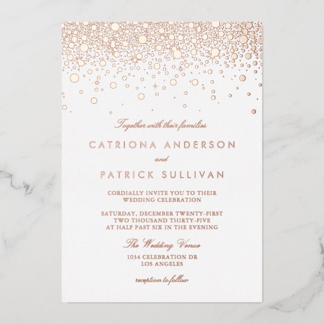 Invitation En Aluminium Élégant Mariage de Rose de  de points Confetti Pre (Recto)