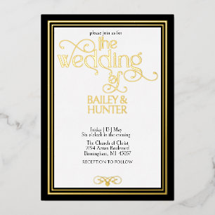 Invitation En Aluminium Élégant Mariage de typographie Ornate Black Gold