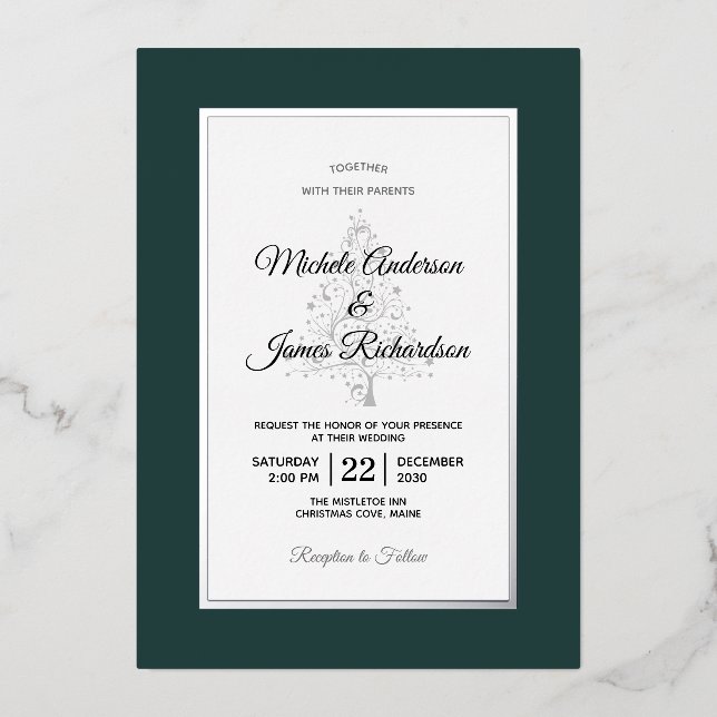 Invitation En Aluminium Élégant Mariage de vacances Emerald Silver (Recto)