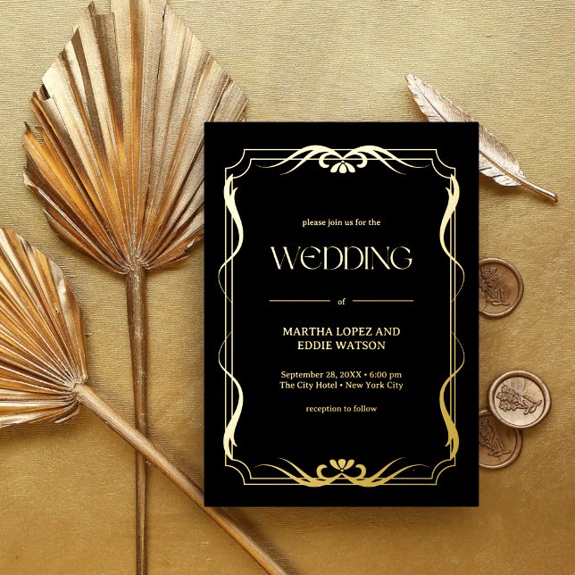 Invitation En Aluminium Elégant Mariage d'or Art Nouveau (Créateur téléchargé)