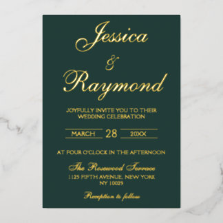 Invitation En Aluminium Élégant Mariage Emerald Green et Gold Foil