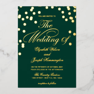 Invitation En Aluminium Élégant Mariage Emerald Green Gold Confetti