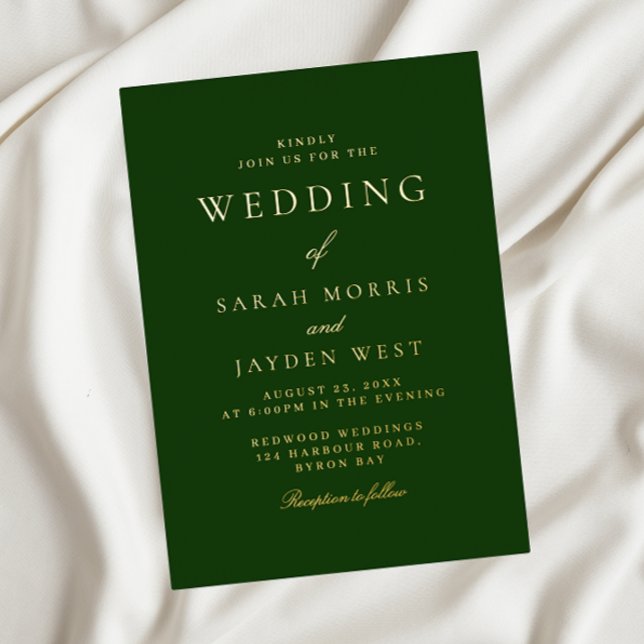 Invitation En Aluminium Élégant Mariage Emerald Green & Gold Foil (Créateur téléchargé)