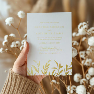 Invitation En Aluminium Élégant Mariage Feuilles de Feuille d'Or
