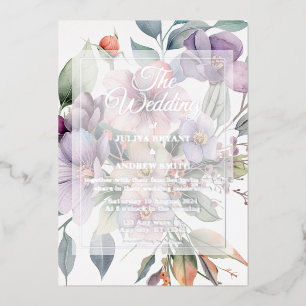 Invitation En Aluminium Élégant Mariage floral argenté transparent
