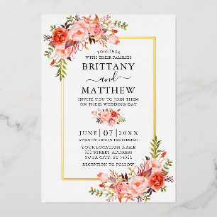 Invitation En Aluminium Élégant mariage floral corail aquarelle or