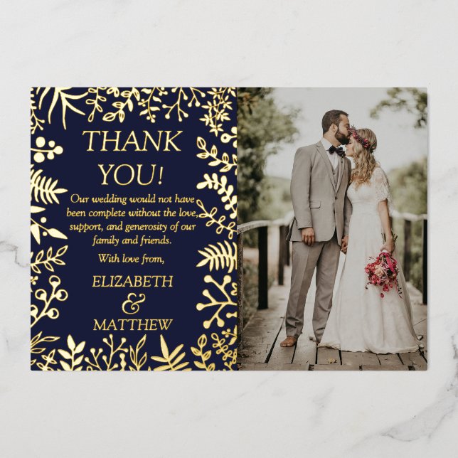 Invitation En Aluminium Elégant Mariage Floral Photo Merci Real (Recto)
