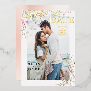 Invitation En Aluminium Élégant Mariage Floral Rose Sauvage Enregistrer La