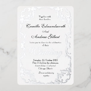 Invitation En Aluminium Élégant Mariage frontière Argent