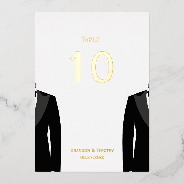 Invitation En Aluminium Élégant Mariage gay Real Gold Foil Numéros de tabl (Recto)