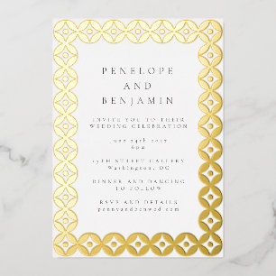 Invitation En Aluminium Élégant Mariage Géométrique Chic Blanc Or