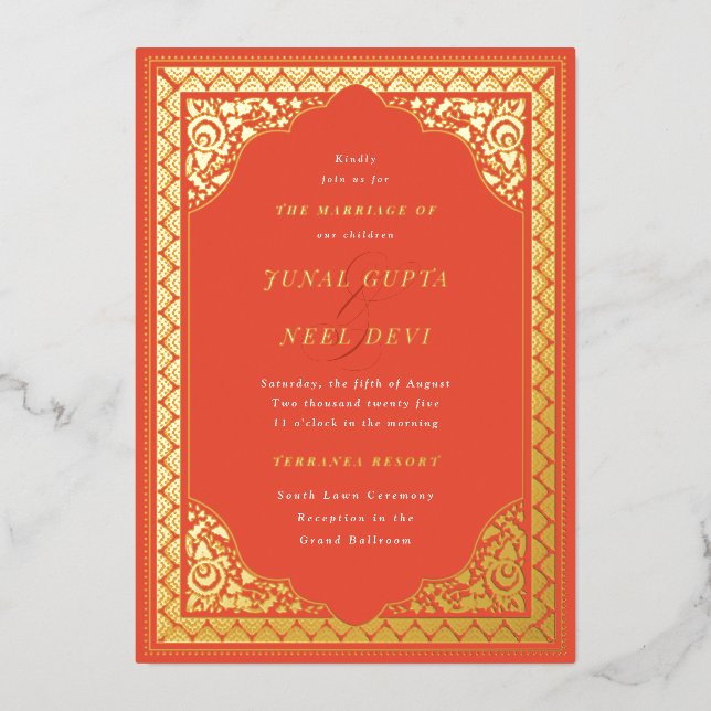 Invitation En Aluminium Élégant Mariage indien du cadre de l'ornement hind (Recto)