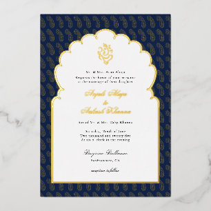 Invitation En Aluminium Élégant mariage indien Ganesh bleu foncé et or
