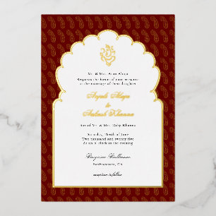Invitation En Aluminium Elegant mariage indien Ganesh Rouge et or I