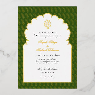 Invitation En Aluminium Élégant mariage indien Ganesh Vert foncé et or