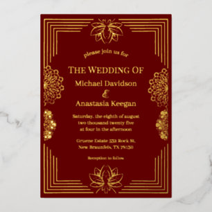 Invitation En Aluminium élégant mariage indien géométrique moderne rouge o