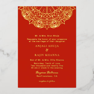 Invitation En Aluminium Élégant mariage indien Mandala rouge et or