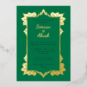 Invitation En Aluminium Élégant mariage indien vert émeraude