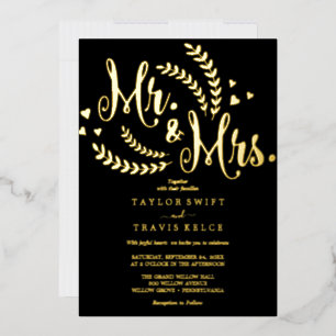 Invitation En Aluminium Élégant Mariage M. & Mme. Papier Aluminium Noir & 