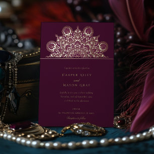 Invitation En Aluminium Élégant Mariage Mandala en or Plum Bourgogne