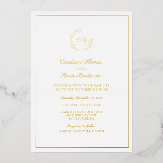 Invitation En Aluminium Élégant Mariage Monogramme (Recto)