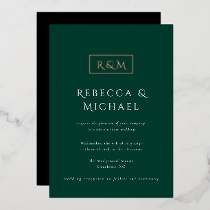 Invitation En Aluminium Élégant Mariage Monogramme Emerald Green