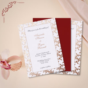 Invitation En Aluminium Élégant Mariage Motif Rococo Doré en Relief