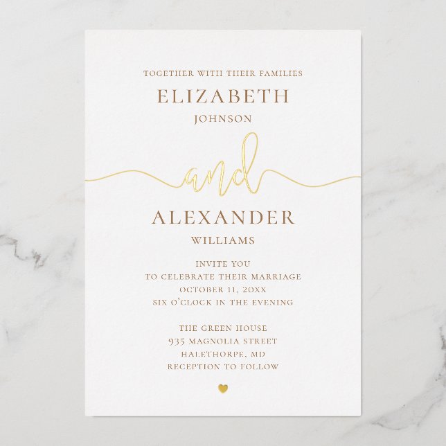 Invitation En Aluminium Élégant mariage or. Calligraphie de script classiq (Recto)