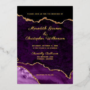 Invitation En Aluminium Élégant Mariage or d'agate violet