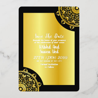 Invitation En Aluminium Élégant mariage or et noir à retenir la date