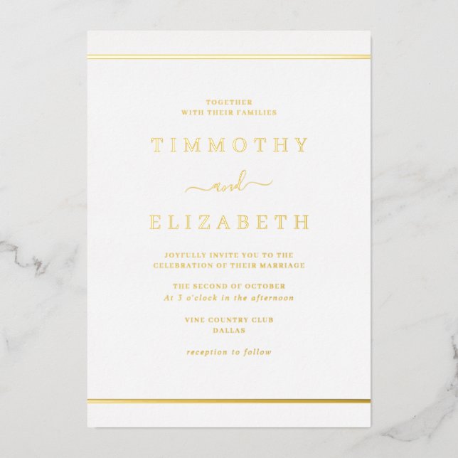 Invitation En Aluminium Élégant Mariage or simple (Recto)