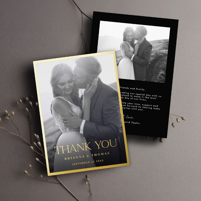 Invitation En Aluminium Elégant Mariage photo Black Gold (Créateur téléchargé)