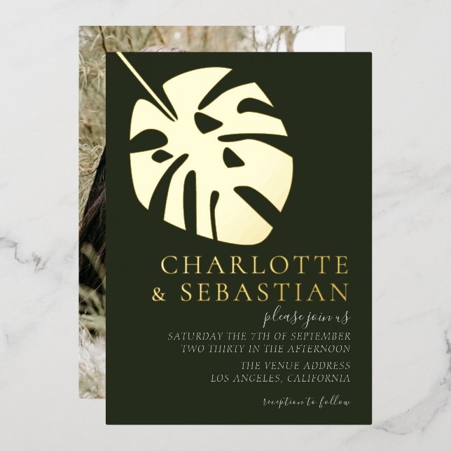 Invitation En Aluminium Elégant Mariage photo Deep Green Personnalisé (Recto/Verso)