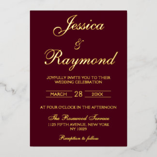 Invitation En Aluminium Élégant Mariage Rouge Bourgogne et Dorure