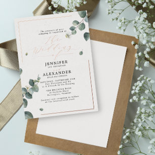 Invitation En Aluminium Élégant mariage rustique eucalyptus écriture rose