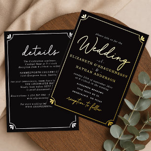 Invitation En Aluminium Élégant Mariage Tout-Compris Simple Noir et Blanc