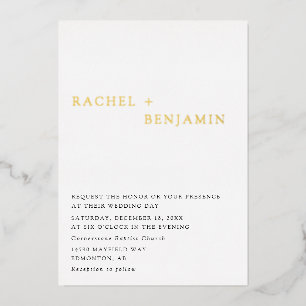 Invitation En Aluminium Élégant Mariage traditionnel minimaliste Gold Foil