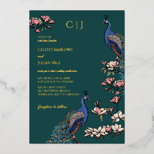 Invitation En Aluminium Élégant Mariage Turquoise de Peacock Floral