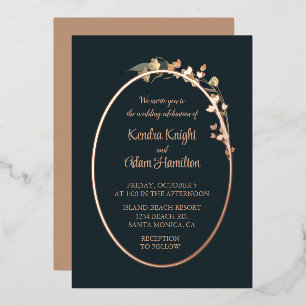 Invitation En Aluminium Elégant Marine Bleu Beige Fleur sauvage Floral
