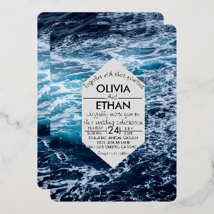 Invitation En Aluminium Elégant Marine Blue Ocean Waves Summer Beach Maria