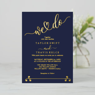 Invitation En Aluminium Elégant Marine & Gold Foil "We Do" Mariage